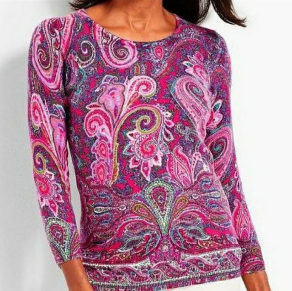 Talbots Pink And Purple Paisley Sweater
